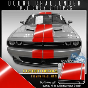 For 2008+ Dodge Challenger Full Body Rally Stripes Graphic Decal - Gloss Vinyl - Picture 1 of 22