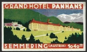 GRAND HOTEL PANHANS, Semmering, Austria vintage baggage label - Picture 1 of 2