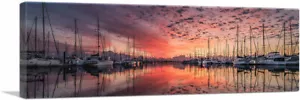 ARTCANVAS Yachts Sunset Home Decor Panoramic Canvas Art Print - Picture 1 of 11