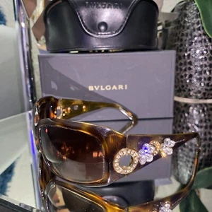 Bvlgari Sunglasses 857-B Brown Gold Swarovski Crystal Limited Edition VERY RARE! - Picture 1 of 17