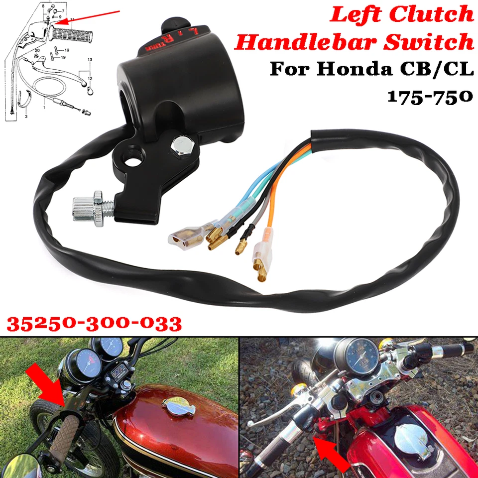 Interruptor de manillar lateral embrague izquierdo para Honda 35250-300-033 CB750 CB/CL175 CB350F Foto 1 de 4