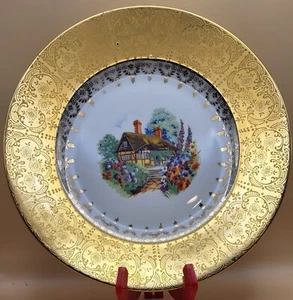 Plato de cena de coleccionista escena de cabaña de Edgewood con borde dorado 9 3/4" - Imagen 1 de 8