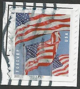 USED PNC- 3 Flags Sc #5657 COUNTERFEIT stamp with plate #P1111, on piece - Picture 1 of 1