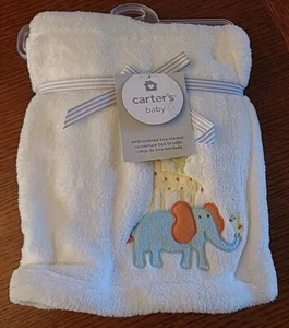 Carter's Baby Embroidered Boa Blanket Ivory, Orange, Blue Yellow "Ivory Animals" - Picture 1 of 8