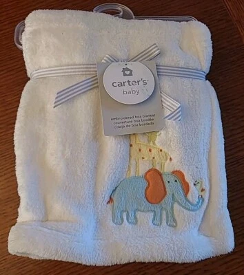 Cobertor Carter's Baby bordado Boa marfim, laranja, azul amarelo "animais marfim" - Imagem 1 de 4