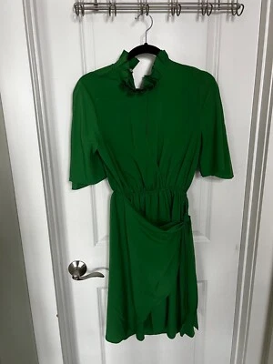 Sandro 36 Bright Green Cut Out Dress Ruffles Cottage Core High Neck Vintage Look - Image 1 of 4