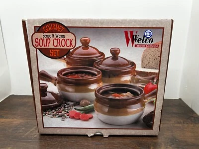 Juego de 4 sopas Welco vintage de cerámica con tapas y mango en caja original Foto 1 de 4