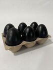 6 Black Wooden Fake Easter Eggs And Egg Tray Craft Blank Paintable - Flat Bottom