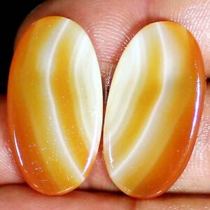 Natural BANED AGATE Pair Oval Cabochon 30.80 Cts 16X31X3 mm Australian Gemstone