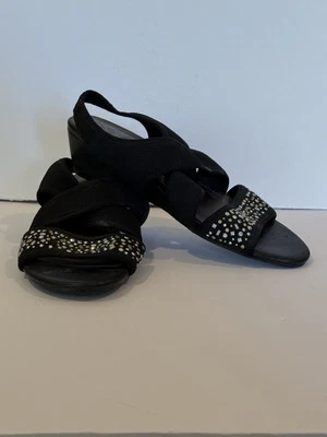 Impo Gandy Womens Size 8M Studded Beads Black Stretch Elastic Wedge Sandals - Image 1 of 4