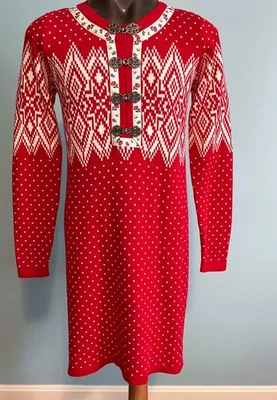 🔴 NUEVO Vestido Suéter Hanna Andersson Talla 140 EE. UU. 10 Fair Isle Rojo Vacaciones Peltre Foto 1 de 4
