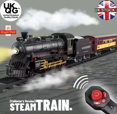 RC Steam Train Real Steam Light and Sound Remote Control Cabin Lights Tracks Toy - Image 1 of 4