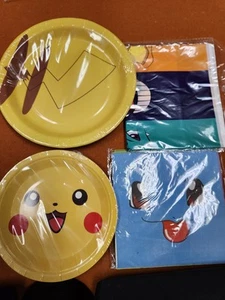 Pokemon Pikachu 7” Dessert Plates (10 Count) Birthday Party Table Cloth, Napkins - Picture 1 of 1