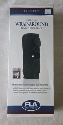 Rodillera Pro Lite Airflow envolvente con bisagras FLA ortopedia negra ajuste grande Foto 1 de 4