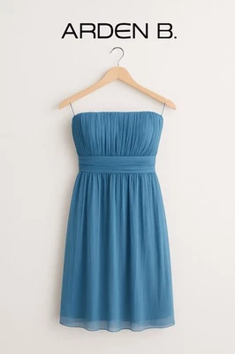 Vestido Arden B Azul Azure Sin Tirantes Seda Gasa Talla M | Corpiño Plisado y Cintura Foto 1 de 4