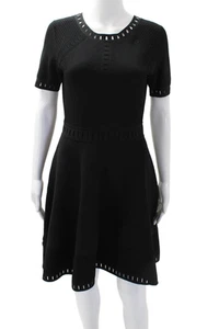Milly Womens Crew Neck Cut Out Short Sleeve Fit & Flare Dress Black Size M - Picture 1 of 7