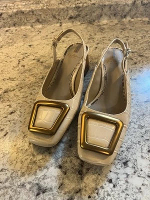 Sam Edelman Womens Square Toe Sling Back Low Block Heels Beige Size 6 - Image 1 of 4