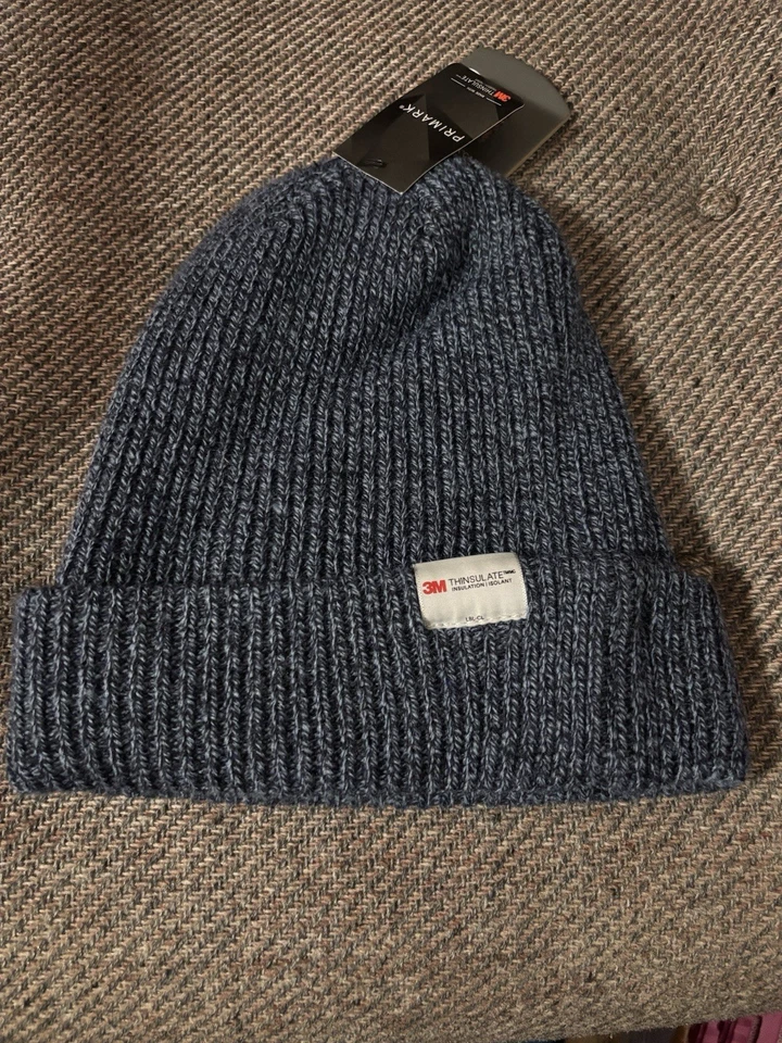 Gorro de inverno masculino de malha azul com isolamento fino 3M. Tamanho único. Novo com etiquetas! - Imagem 1 de 1