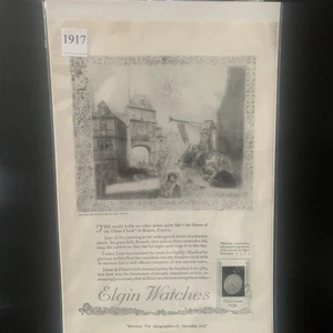 Vintage 1917 Elgin Watches The Street of The Great Clock  France Advertisement - Picture 1 of 2
