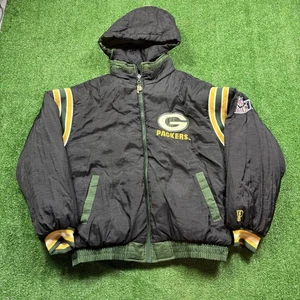 Vintage Pro Player Green Bay Packers Reversible Jacket Size XL Black Hoodie Zip - Picture 1 of 15