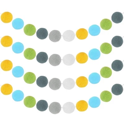 4 Комплект войлок мяч гирлянда, 8 футов Pom Pom гирлянда (зеленый, желтый, серый, синий, белый) - Изображение 1 из 4