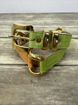 Cinturón Vintage Años 90 LEATHEROCK Color Block Charol Repujado Talla XS Cuero Genuino Foto 1 de 4