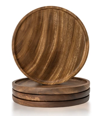 Holzteller rund 20/25/30 cm Akazienholz Frühstücksteller Dekoteller natur Holz - Bild 1 von 4