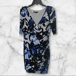 Abito Lauren Ralph Lauren 14P finto avvolgente floreale nero blu elasticizzato petite - Foto 1 di 10