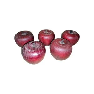 5 Red Wood Wooden Apples With Stems Faux Fruit Decor Display Farmhouse - Picture 1 of 6