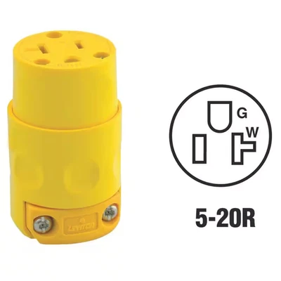 Conector de puesta a tierra 20 amperios 125 voltios, amarillo 520CV Foto 1 de 4