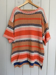 Free People Hidden Love Stripe Sweater Tunic M Medium Boho Oversized Neon - Picture 1 of 7