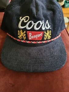 Coors Banquet Hat Men’s Navy Blue Corduroy Trucker Rope Snapback Baseball Cap - Picture 1 of 3