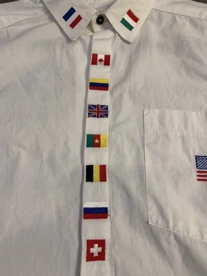 1990INK Embordered flags button down shirt ONE SIZE FITS ALL 1980's 1990 - Image 1 of 4