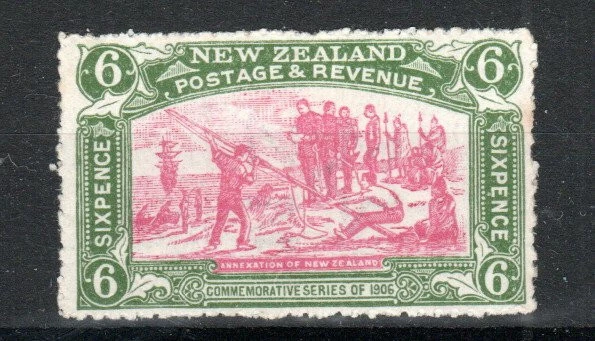 New Zealand 1906 6d New Zealand Exhibition  SG 373 MLH with a few toned perfs — 第 1/1 张图片