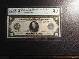10 1914 Federal Reserve Note Cleveland PMG 25 Very Fine Minor Stains - Picture 1 of 2