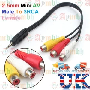 Cavo audio video audio 2,5 mm AV maschio a 3RCA femmina cavo adattatore jack stereo Regno Unito - Foto 1 di 6