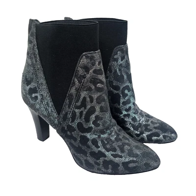 Donald J Pliner Hyde Metallic Black Silver Sparkle Leopard Heel Bootie Size 6.5M - Image 1 of 4