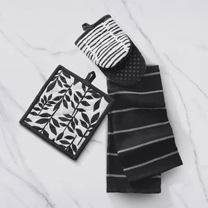 No. 918 Marrin Modern Mini Oven Mitt, Potholder, and Kitchen Towel Set, Black - Picture 1 of 9