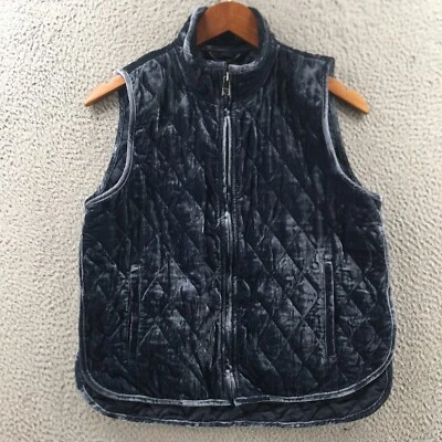 Banana Republic Quilted Vest Womens Small Blue Velvet Zip Up Mock Neck Pockets - Image 1 of 4