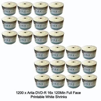 1200 x Arita Ritek DVD-R 16x Full INKJET Printable 4.7GB 120 min Blank DVD Discs - Image 1 of 4