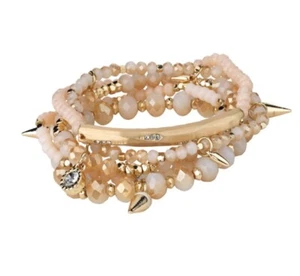 Park Lane Fashion Trend Jewelry Creme Peach Gold Crystal Glass Bead Bracelet Set - Picture 1 of 14