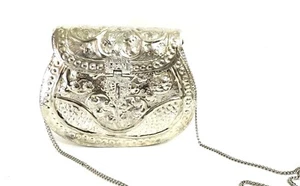 Handmade hammered women silver bridal brass metal clutch purse crossbody bag - Picture 1 of 7