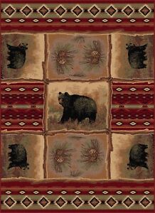 3x7 Nature Red Rustic Bears Cones 6570 Runner Area Rug - Approx 2' 7" x 7' 3"