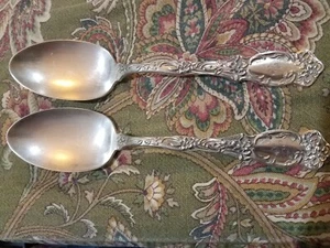 Pair Simeon L & George H Rogers Company XII Silverplate VIOLET Serving Spoons - Picture 1 of 12