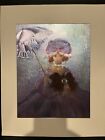 Vtg Foil Art Print Victorian Lady With Dog And Umbrella 