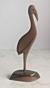 mid century hand carved wooden crane or stork, vintage retro, bird watching gift - Picture 1 of 4