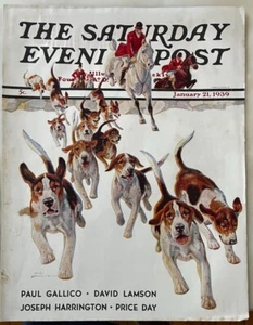 Saturday Evening Post - January 21, 1939, Cover Only - Tally Ho! dogs by Bransom - Imagen 1 de 1
