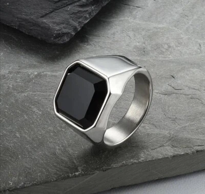 Natural Black Onyx Mens Ring 925 Sterling Silver Gemstone Ring Gift For Husband - Image 1 of 4