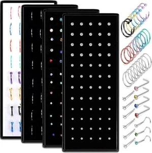 JUEGO DE CAJA DE ACERO QUIRÚRGICO ANILLOS NARIZ 40 ORO PLATA CRISTAL NARIZ TACHUELA ANILLO DIAMANTE - Imagen 1 de 14