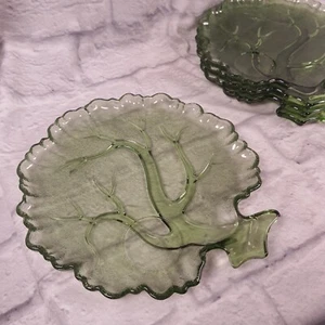 Lot Of 4 Vintage Hazel Atlas Tree Of Life Green Glass Plates Snack Trays Display - Picture 1 of 6